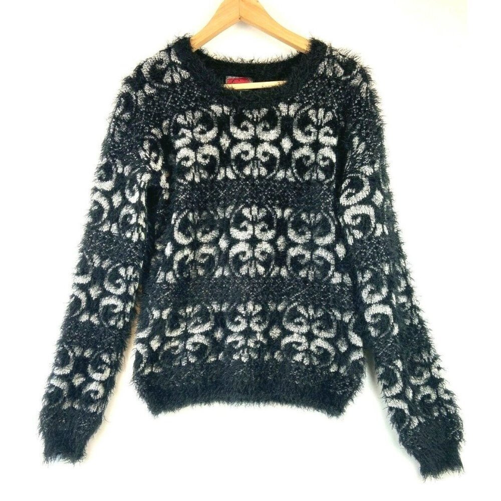 Celsius Premium Women's Eyelash Fuzzy Pullover Black Sweater Size M